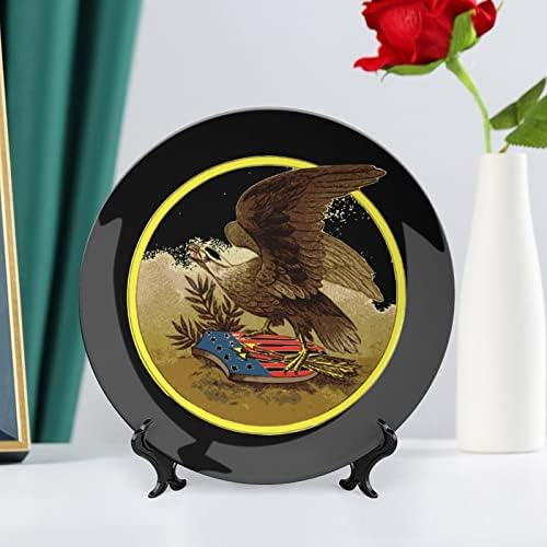 Американска ќелава орел коска Кина декоративна чинија тркалезни керамички плочи занает со приказ за домашна канцеларија wallидна вечера