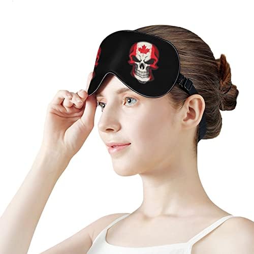 Канада знаме череп за спиење маска за очи за очи на очи со прилагодлива лента за слепите за патување за патување со авион