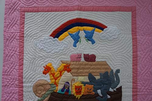 Хавајски ватенка креветче за бебиња, ќебе, wallид што виси рака ватирана и машина извезена ковчегот на Ное