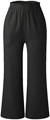 Мејмија лето за женски памучни постелнини панталони цврста боја случајна пушка со високи половини палацо џемпери