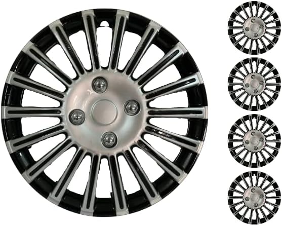 Копри комплет од 4 покривка од 4 тркала од 13 инчи сребро-црни Hubcap Snap-on Fit Fiat