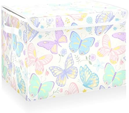 Катаку Преклопливи Кутии за Складирање Со Капаци Пеперутка Шарени Големи Канти За Складирање Ткаенини што Се Склопуваат Со Капаци Плакар Корпа
