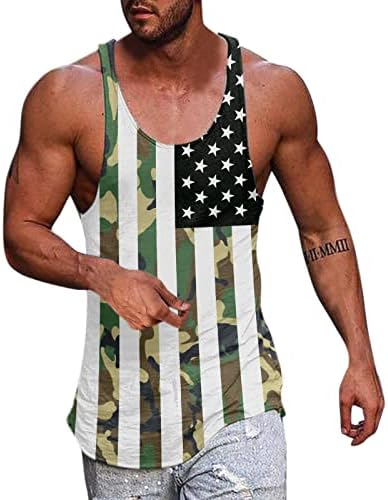 Американски врвови за знаме за мажи машко летно американско знаме шари за печатење врвови на врвови со облик на вратот, без ракави на вратот