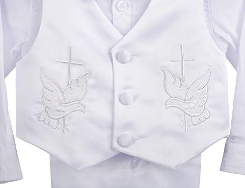 Фустани Дејзи бебе момче сатенско крштевање облека крштевање облека со хаубата 5 парчиња поставени официјални бели костуми за новороденче