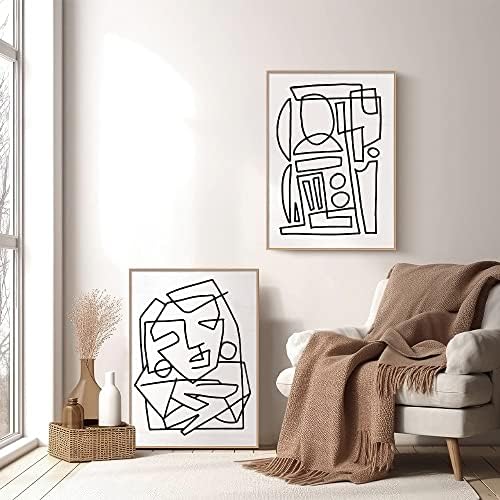Artbyhannah 20x28 инчи модерна апстрактна wallидна уметност за дневна соба, врамена платно wallидна уметност, минималистичка линија wallидна уметност