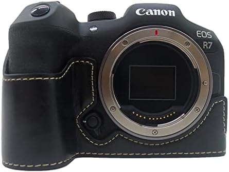 MUZIRI KINOKOO EOS R7 Случај Pu Кожа Полу Заштитни Случај Компатибилен За Canon Eos R7 Камера-Со Отворање Дното И Рака Зафат Дизајн-Црна