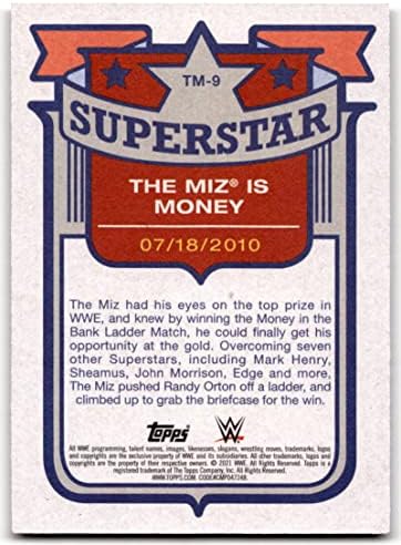 2021 Топс наследство WWE Суперerstвезда оддава почит на Miz TM-9 The Miz е картичка за тргување со пари во борење пари