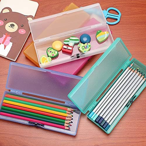Btsky 5 пакувања Шарена пластична кутија со молив со молив со молив, пластична канцелариска кутија со затворање на моливи, пенкала, битови