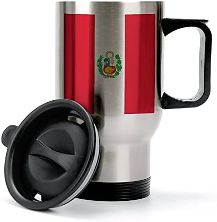Перу знамето од не'рѓосувачки челик кафе со капаче и рачка изолирана чаша за патувања за патувања за канцелариски автомобил дома