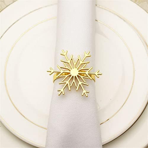XJJZS 12 парчиња/ Божиќна легура Снегулка прстен за салфетка златна салфетка тока погодна за декорација на табели за празници
