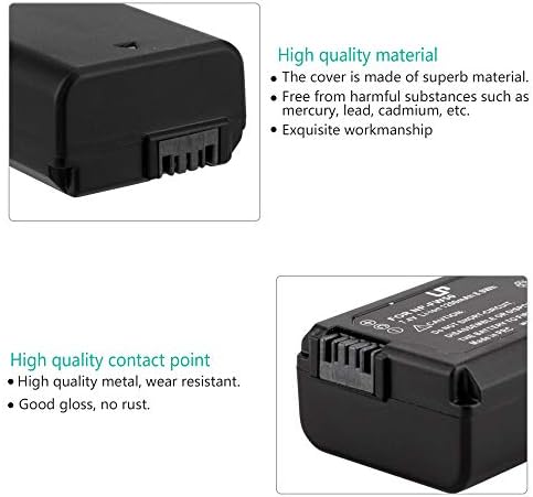 Пакет за полнач на батерии NP-FW50, батерија за замена на LP 2-пакет, LCD двоен полнач компатибилен со Sony Alpha A6000, A6400, A6100, A6300,