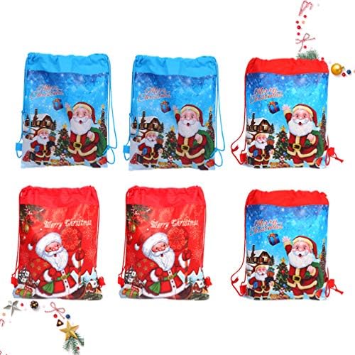 Амосфун Ранец За Влечење Божиќна Врвка Торби За Лекување 12 парчиња Чанти За Услуги За Забава На Дедо Мраз Торби За Бонбони Со Врвки