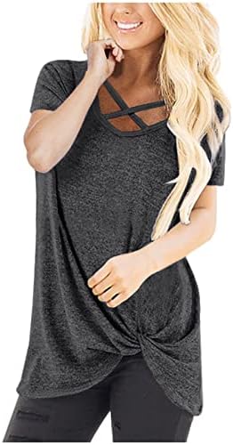 Врвна кошула за жени есен летен краток ракав 2023 vneck памук лабав вклопување опуштено вклопување завој Основен врв L5 L5