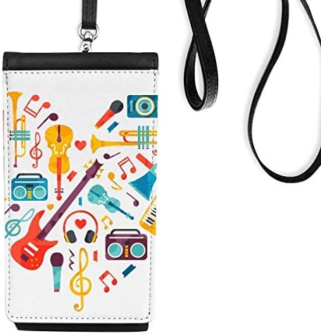 Гитара музички инструмент срцев образец телефон Телефонска чанта што виси мобилна торбичка црн џеб