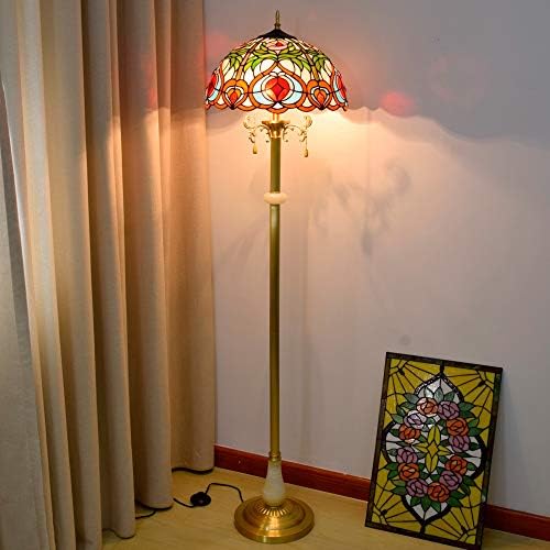 Тифани бронзена боја под подот ламба 16- Тифани Европски стил високо-одделение розово празгал ламба чиста бакарна вертикална ламба за читање