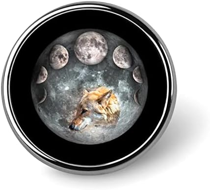 Волк глава во рамките на полна месечина, алуминиумска алуминиумска алуминиумска алуминиум, иглички, смешни идентитети, пинови за кошули за јакни