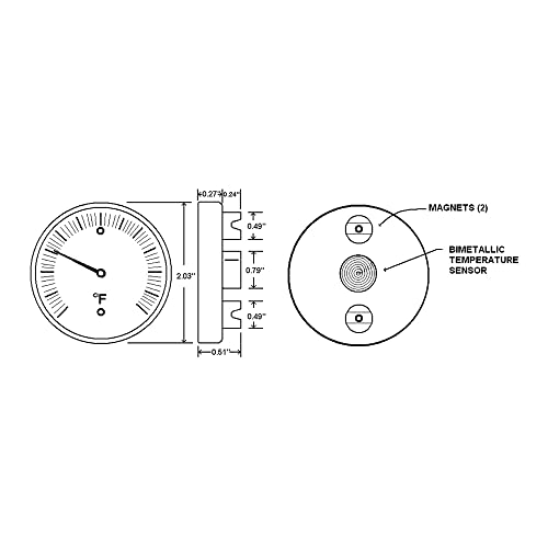 PIC мерач B2MS -A 2 ”големина на бирање, -40/120 ° F, површинска монтажа, магнетна врска, термометар за монтирање на површинска површина од