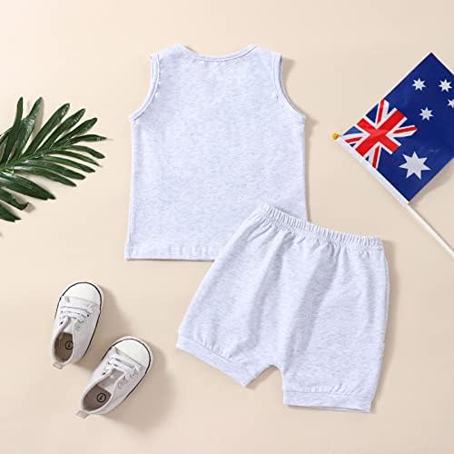 4 -ти јули бебе момче девојче облека облека без ракави со ракави со ракави на знаме на врвови на летни панталони за летни облеки