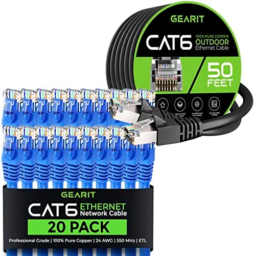 GearIT 20Pack 5ft Cat6 Етернет Кабел &засилувач; 50ft Cat6 Кабел