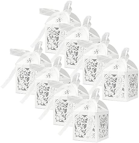 Фајлапа 50 Комплети Ласерски Исечени Кутии Кутии За Свадбени Бонбони со 50 Ленти За Свадбена Забава Кутија За Бонбони Торба За Подароци За Свадба,