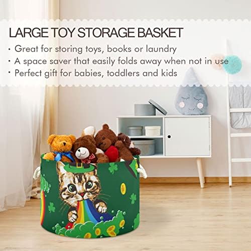 Алаза голема корпа за складирање за играчки мачка виножито детелина тркалезна ќебе корпа за бебешки алишта за перење платно