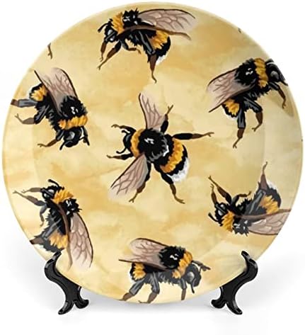 Медоносни Пчели Декоративна Плоча Тркалезна Керамичка Плоча Коска Кина Плоча Со Штанд За Прикажување На Свадбен Декор За Забави