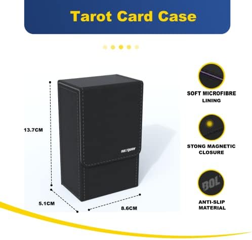 Држач за црна тарот картичка со сив ентериер; Преклопете ја кутијата со тарото картичка со магнетно затворање на капакот; Одговара