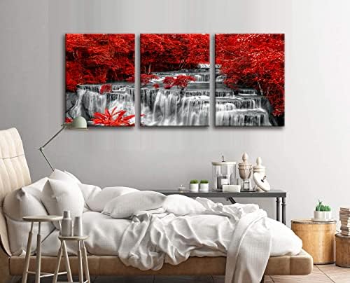 Yxbhhym црно бело и црвено водопади платно wallидни уметнички дрвја шума сликарство пејзаж уметнички дела за wallидни слики водопад отпечатоци
