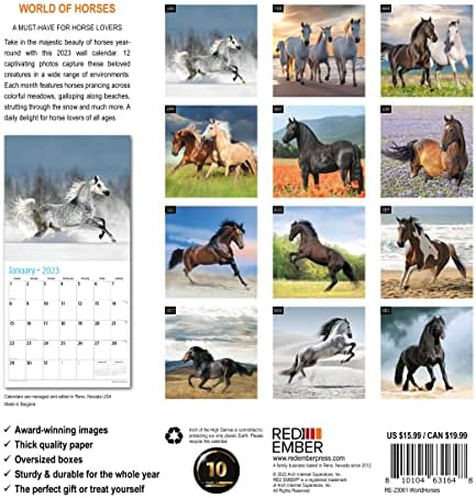 Црвен ЖАР Светот На Коњите 2023 Висечки Месечен Ѕиден Календар | 12 х 24 Отворен | Дебел &засилувач; Цврста Хартија | Подарок