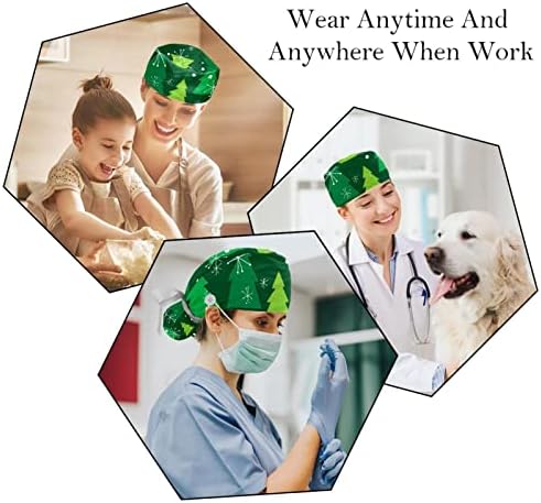 Медицински капачиња за жени со копчиња долга коса, 2 парчиња прилагодливо работно капаче, Божиќно куче Снегулка
