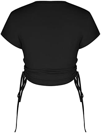 Тенок туника бебешки маички врвови за жени кратки ракави екипаж на вратот на вратот на вратот на вратот, шарени основни блузи кошули дами