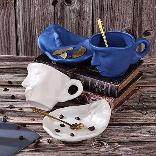 Сина чаша чај и чистач постави керамички бакнеж пар кафе кригла сет со лажица чаша кафе за лице уникатно учење и чистач Денот на