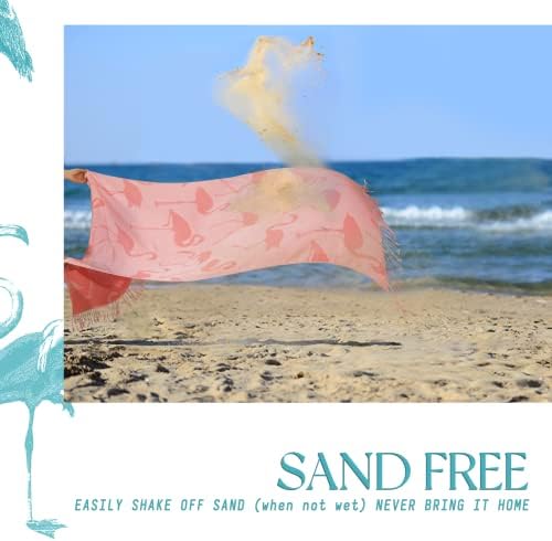 Голем песок бесплатен турски памучен плажа крпа - розово фламинго брза суво лесна преголема пакувачка пакувачка компактен пат за патување