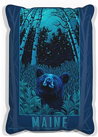 Мејн Ноќна мечка Фаукс велур троседот фрла перница од нафтено сликарство од уметникот Кари Лер 13 x 19.