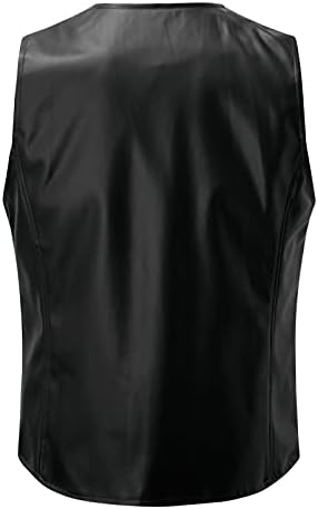Zdfer Men's Retro Leather Leather Vest, плус копче без ракави V вратот на вратот, цврста боја гроздобер елеци со џебови Хавајски кошула кошула