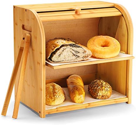 Кутија За Леб Од Бамбус, Лаклса 2 Слојна Корпа За Леб За Кујна, Држач За Складирање Дрвен Леб Со Голем Капацитет, Чувар На Леб Со