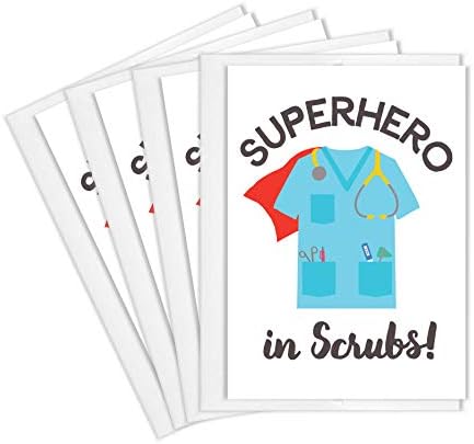 Мали изрази - Супер херој во Scrubs картичка поставена за медицински сестри, лекари, ЕМТ и медицински персонал со пликови | Целосна