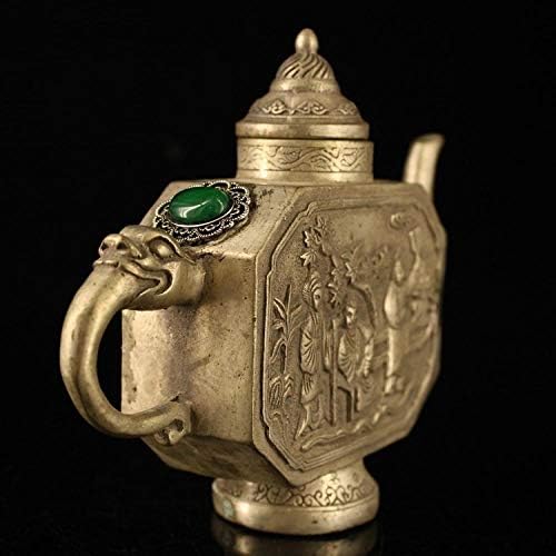леано железо чајник колекција орнаменти чист бакар инкрустирани скапоцен камен двострана убавина колба за колкови