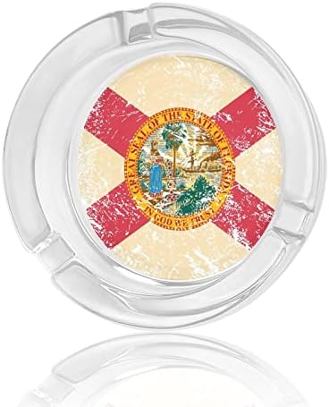 Ретро Флорида државно знаме стакло пепелници тркалезна лента за пепел, симпатична убава сопственичка на пепел, за украсување на палуби