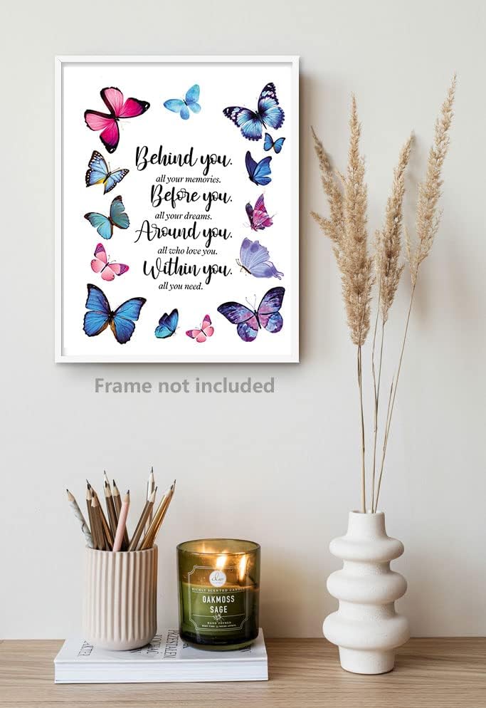 Инспиративни цитати на пеперутка Quites Wall Art отпечатоци, зад вас сите ваши спомени постер, подароци за дипломирање на Gtizry за ќерка, роденденски инспиративни подароци