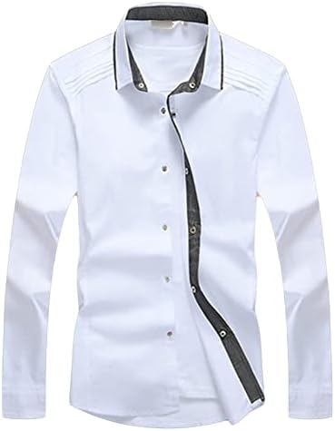Dgkaxiyahm Машка светлина Баги кошула долга ракав тенок блуза бизнис основни опуштени кошули цврста боја копче надолу фустан кошула