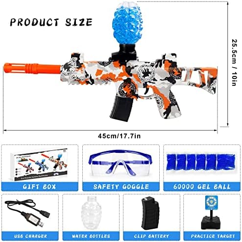 Incley Gel Ball Blaster, автоматски играчки со топчести гелови играчки со 60000+ вода мониста и очила за активности на отворено