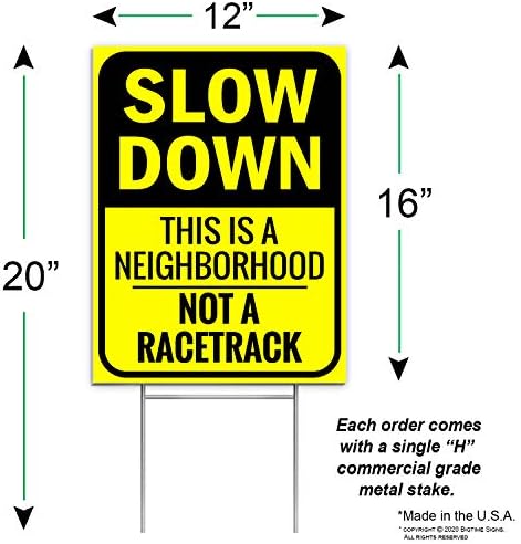 Забавете го знакот 16 x 12- ова е соседство, а не тркачки пакувања- Забавувајте ги знаците за населби | Двострана бавен знак со h-stake-