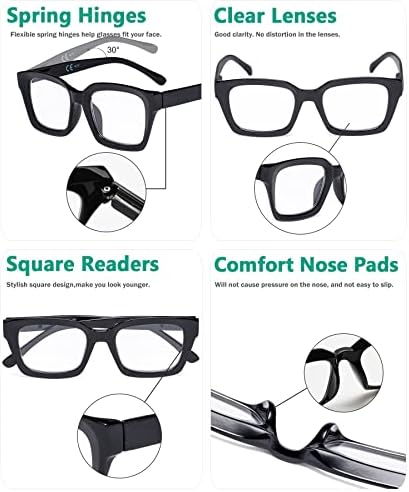 Очила За Очи Дами Читање Очила - Преголеми Квадратни Дизајн Читатели За Жени Црни