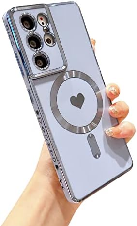 Ванипуф Магнетни Телефон Случај За Samsung Galaxy S21 Ultra 5g [Компатибилен Со MagSafe] Луксузни Позлата Симпатична Љубов Срце Мека Силиконски