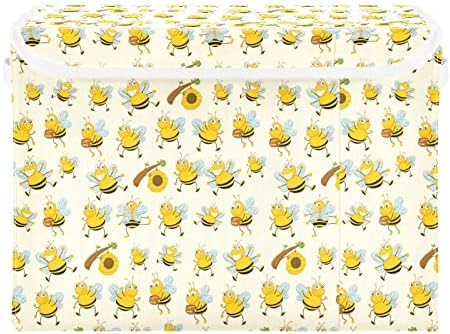 Олабаки Смешни Слатки Пчелни Преклопливи Корпа За Складирање Со Капак Кутија За Складирање Големи Коцки Организатор Контејнери Корпи Со