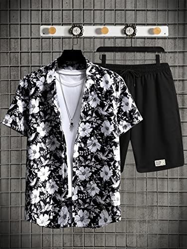 NIBHZ облека со две парчиња за мажи мажи случајни цветни печатени кошула и детали за лепенка без тит