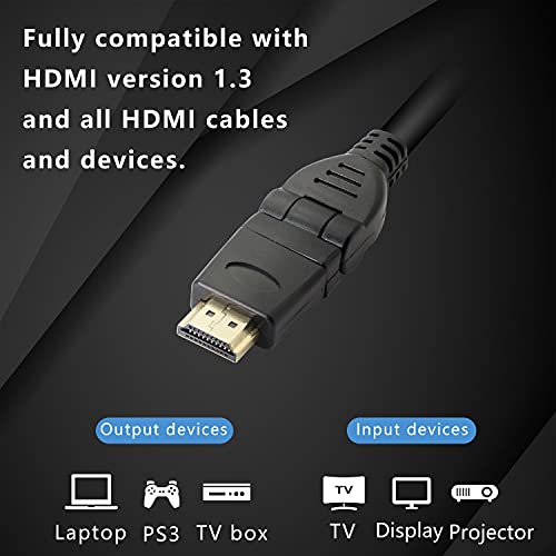Gelrhonr Ротирачки HDMI Конектор Продолжен Кабел, 90° 180° 270° 360 Степен Ротирачки Десен Ангел HDMI Приклучок Позлатен Дигитален Видео Кабел