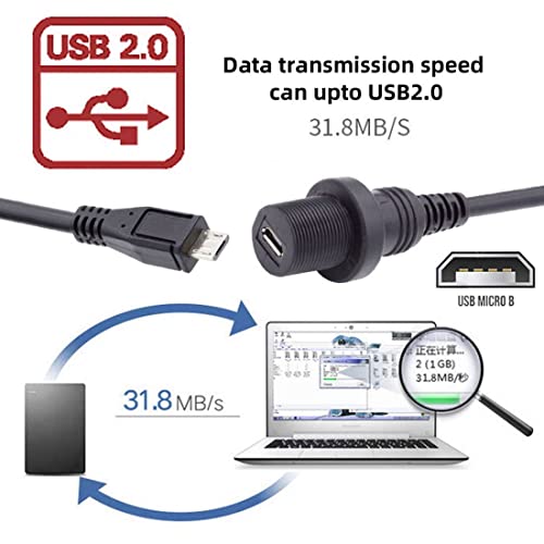CHENYANG CY MICRO USB Водоотпорен кабел, Micro USB 2.0 5PIN машки до женски податоци за продолжување на водоотпорен водоотпорен кабел за прашина