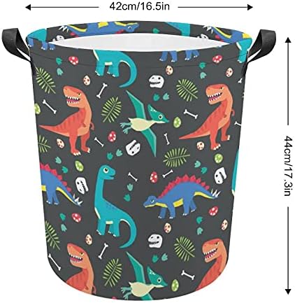 Шарена торба за перење на диносауруси за бебиња со рачки околу водоотпорна корпа за складирање на водоотпорност, преклопна 16,5 x 17,3 инчи